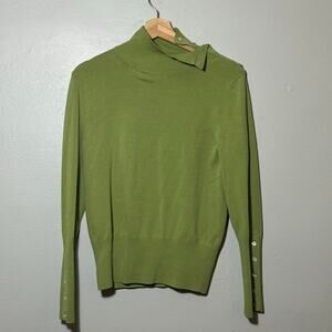 Women's Size M Catherine Stewart Green Asymmetrical Shell Button Turtleneck Y2K